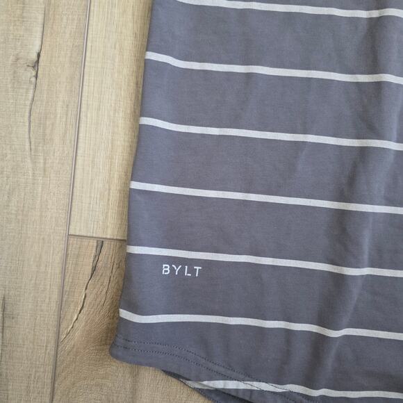 BYLT Drop Cut S/S Lux Gray/White Stripe Short Sleeve Activewear Top Men Sz M - Picture 8 of 9
